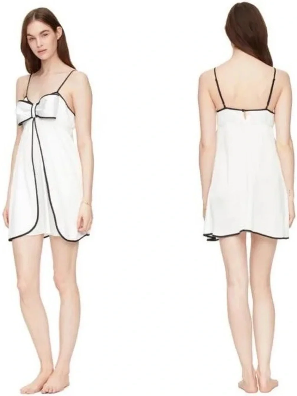 kate spade White Satin Chemise with Black Trim